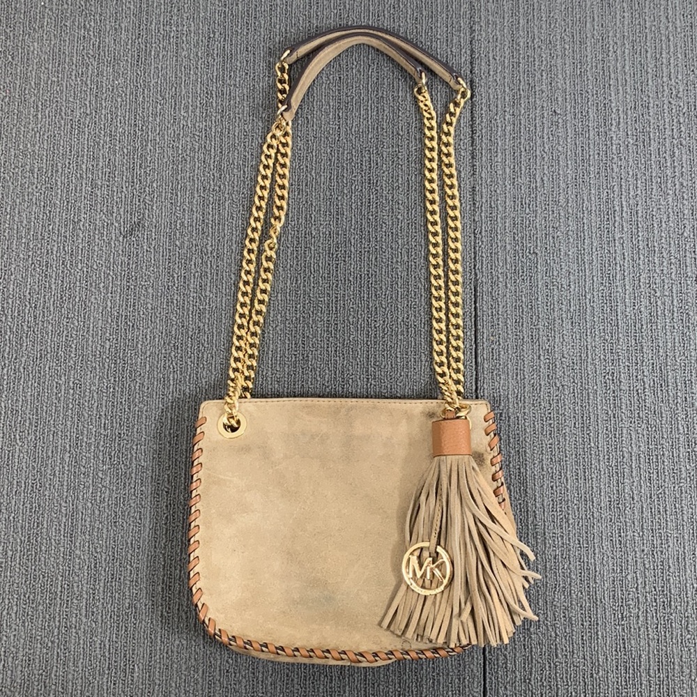 Michael Kors Crossbody Bag Womens Small Tan Suede Whipped Chelsea Shoulder Purse